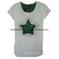 Serigrafia con Rhinestone Ladies Fashion Design camiseta de algodon
